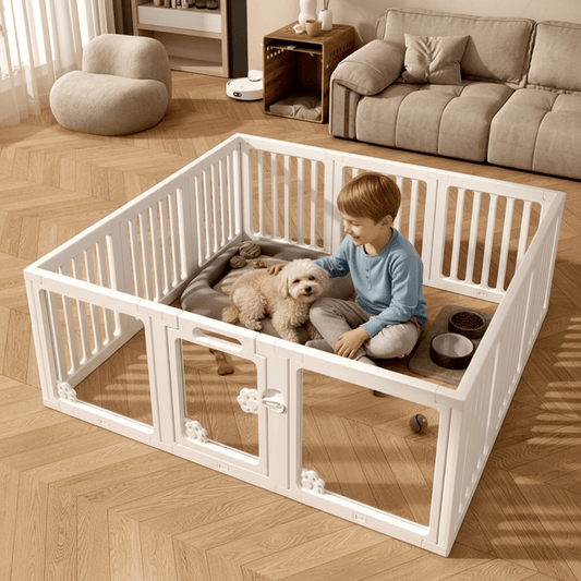 enfant joue avec son toutou dans parc pour chien