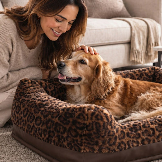 femme caresse son toutou dans fauteuils pour chiens