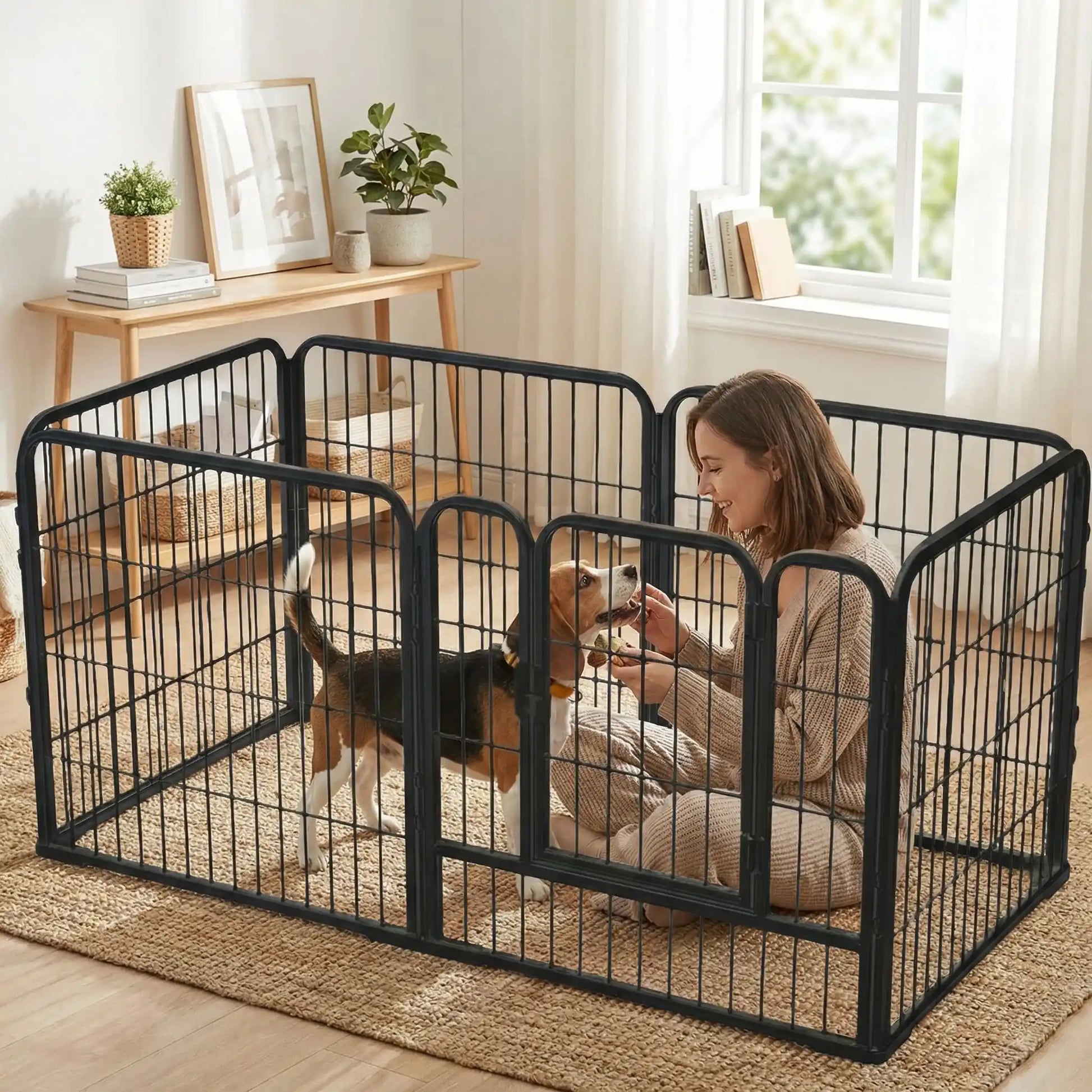 femme et son toutou dans le parc pour chien