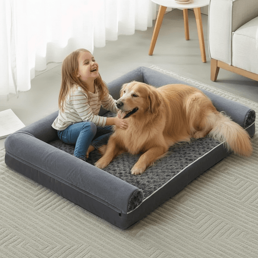 fille et son toutou dans couchage pour grand chien imperméable
