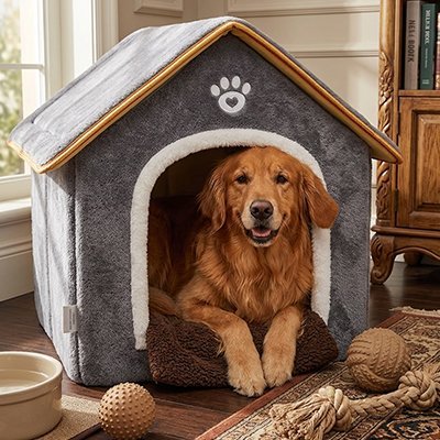 grand toutou dans maison pour chien amovible 