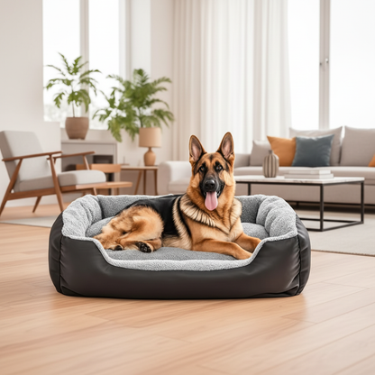 grand toutou dans panier orthopédique chien confortable