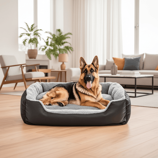 grand toutou dans panier orthopédique chien confortable