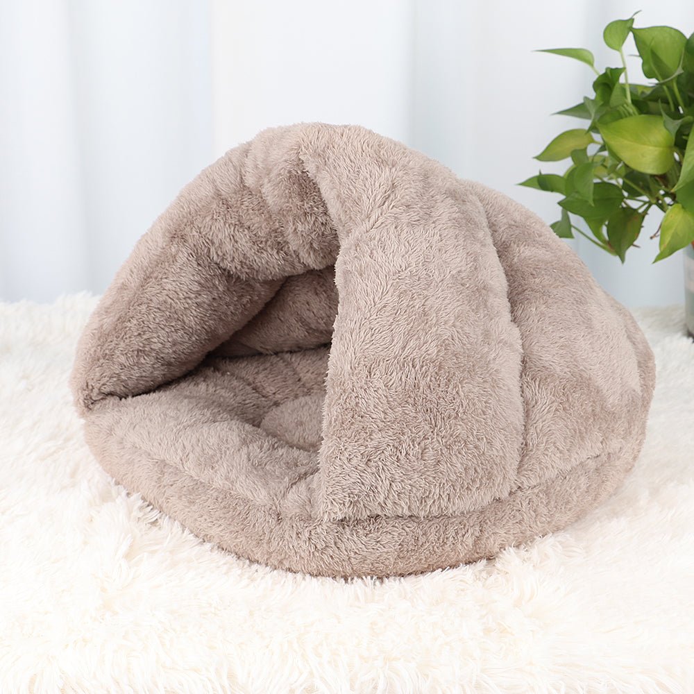 igloo pour chien en peluche doux beige