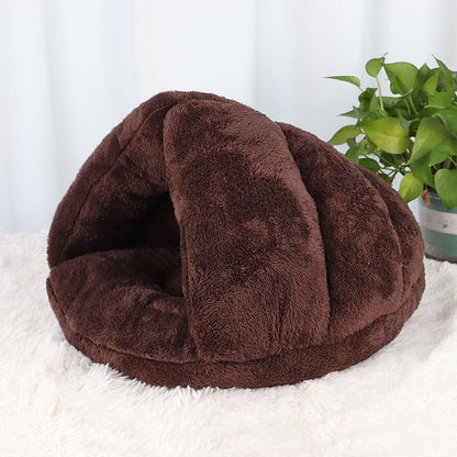 igloo pour chien en peluche marron
