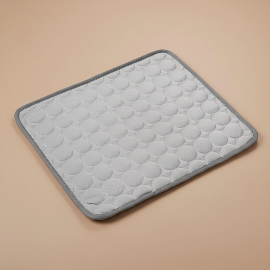 tapis rafraichissant chien gris fond taupe