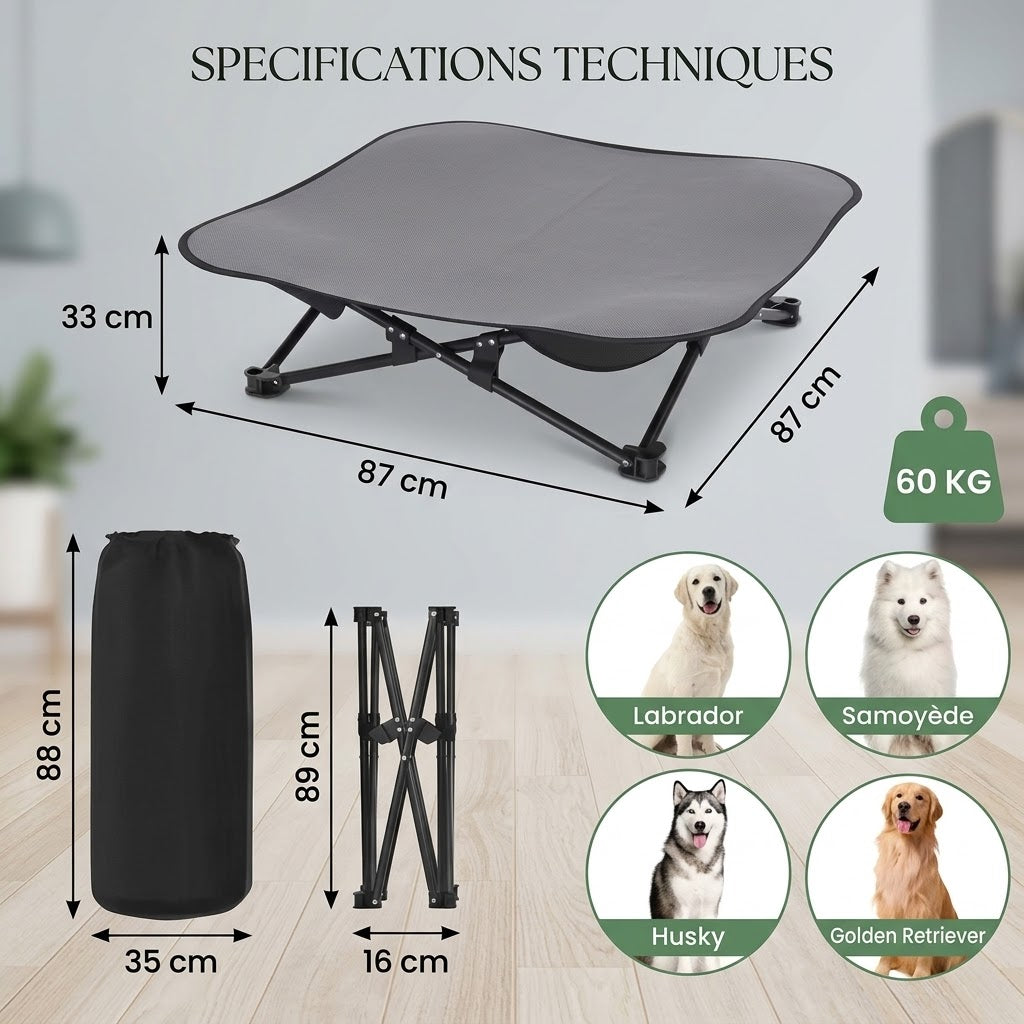 les dimensions de lit pour chien pliant respirant