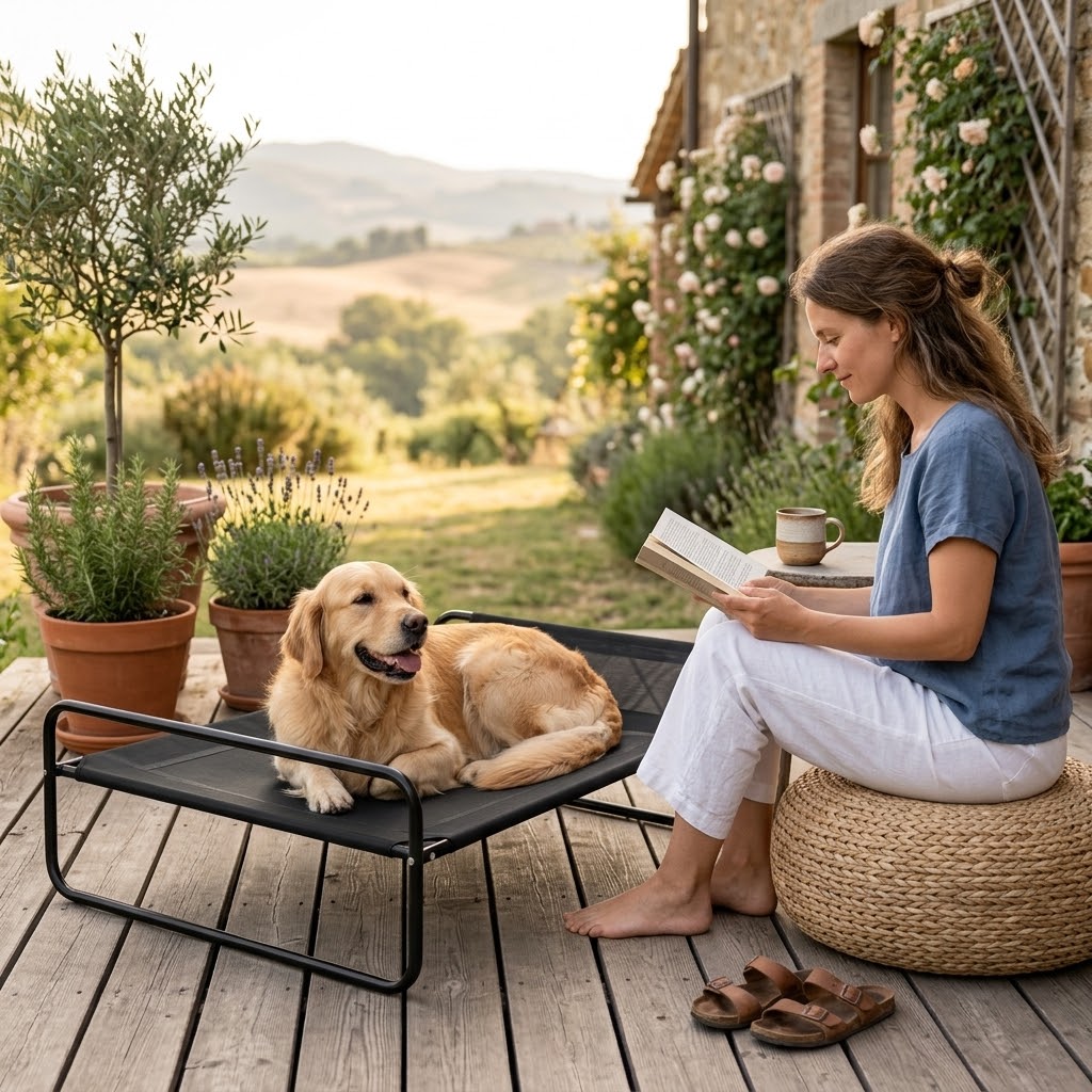 lit de camping pour chien avec la tête de lit réglable