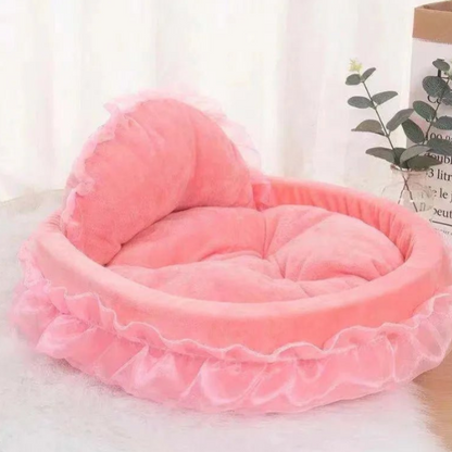 lit pour chien en velours coutelet rose en dentelle