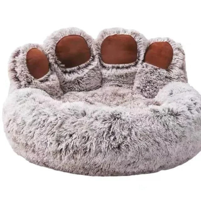 lit pour chien forme de la patte chien gris