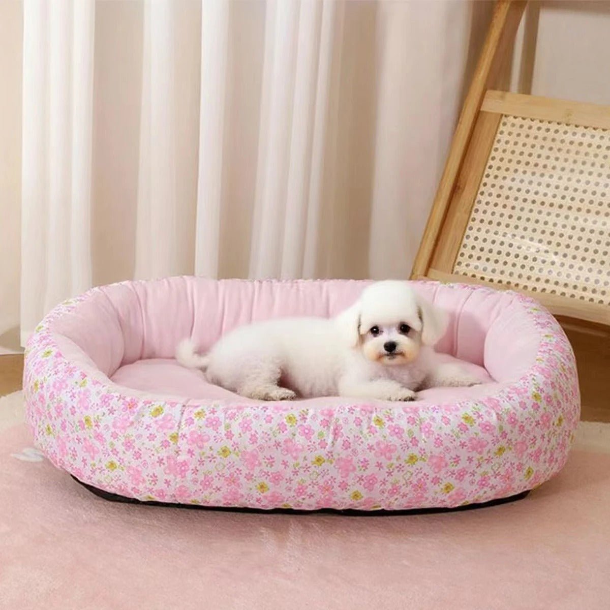 lit pour chien floral rose