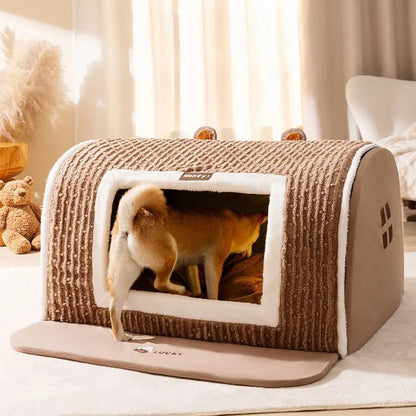 lumiere dans niche pour chien chocolat  marron 