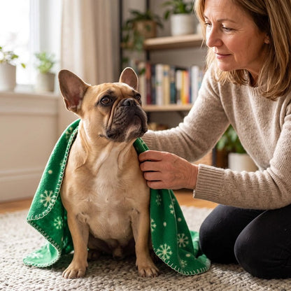 maman couvre son toutou avec Couverture canapé chien