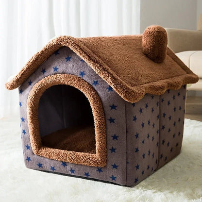niche chien avec cheminé  en peluche démontable 
