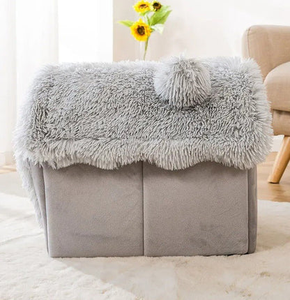 niche chien en fourreur avec cheminée  