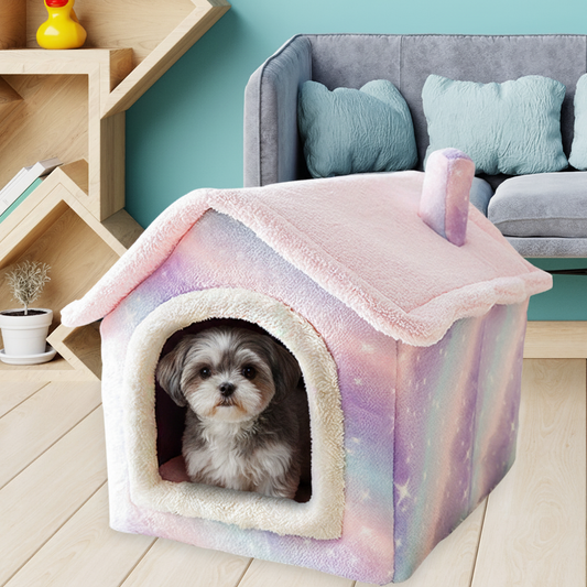 niche chien en peluche douce arc en ciel 