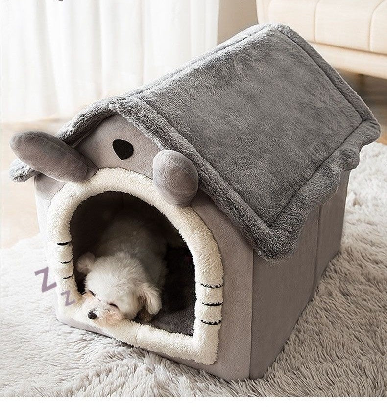 niche chien intérieure en peluche gris 