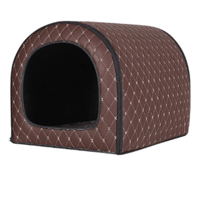 niche chien moderne en cuir marron imperméable  
