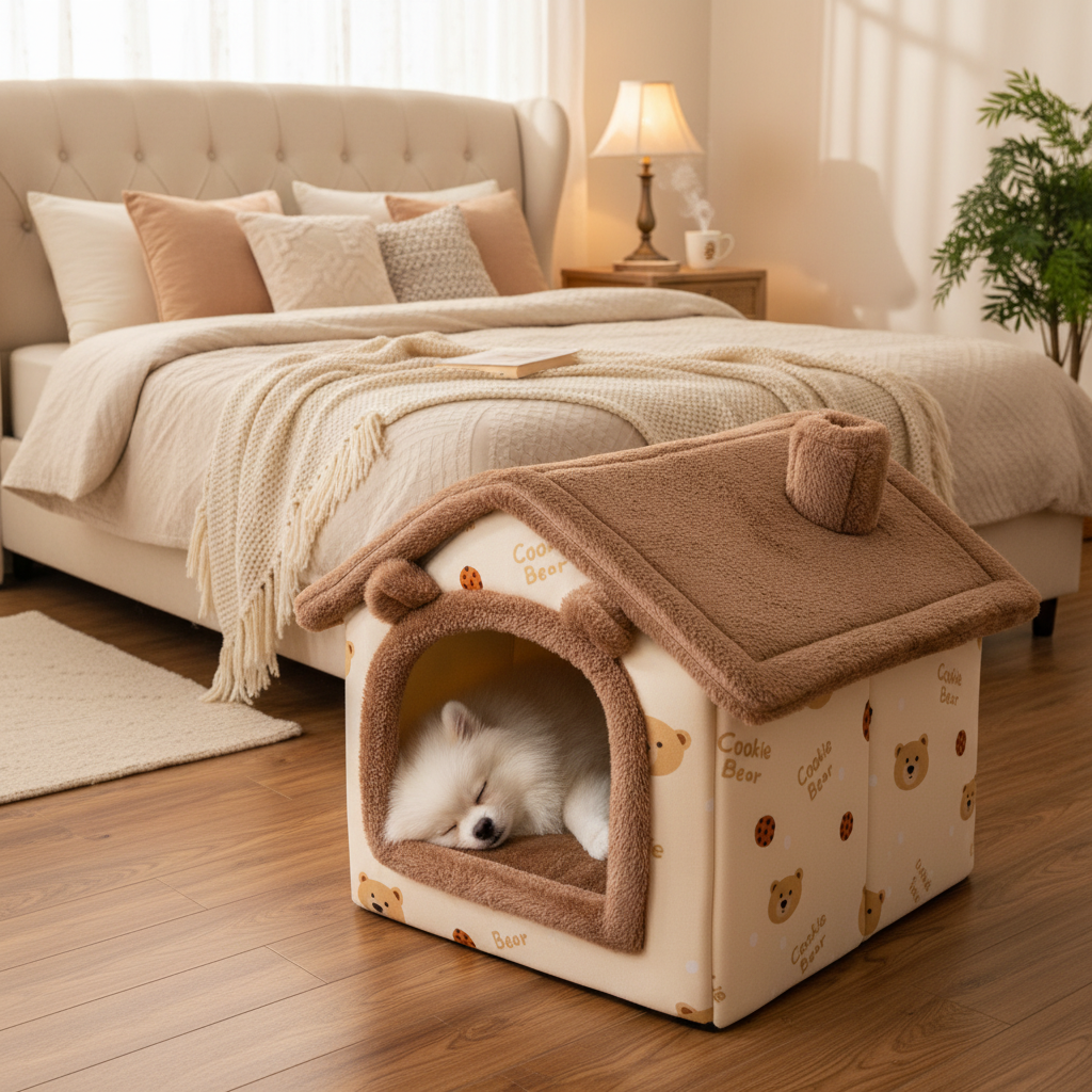 niche de chien avec cheminée