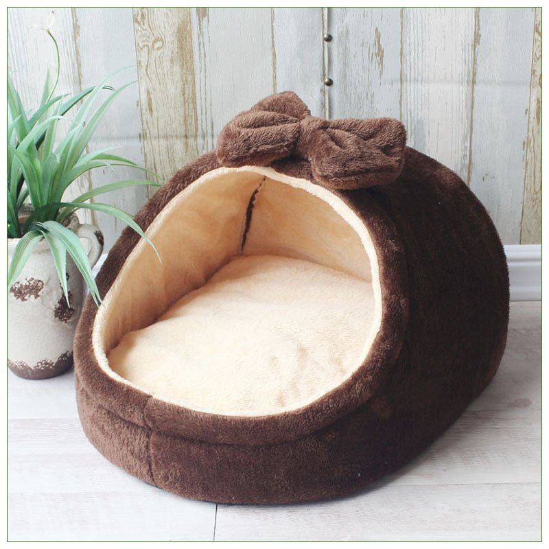 niche de chien en peluche marron