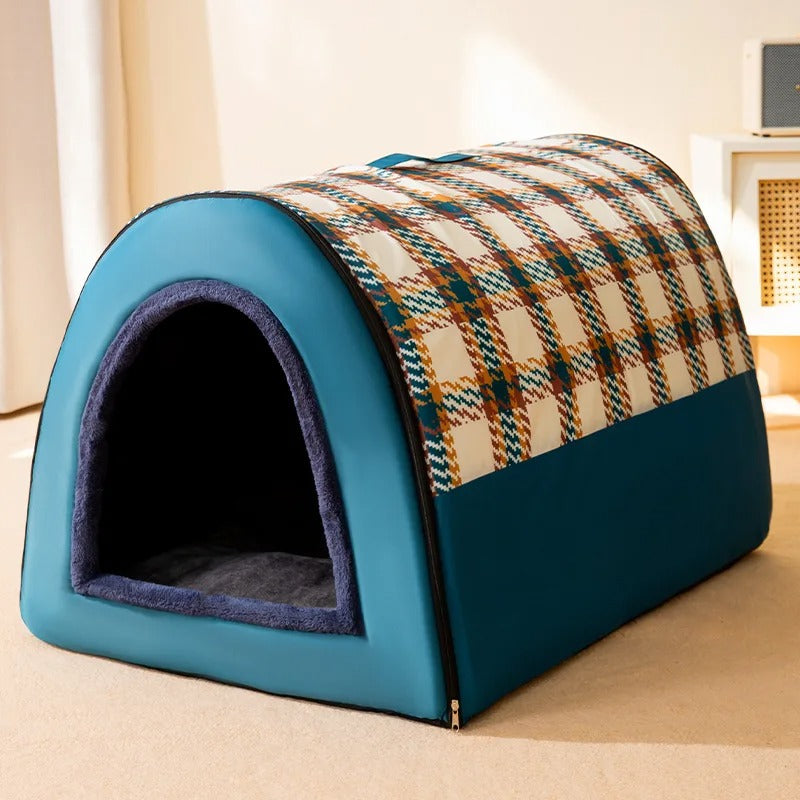 niche du chien bleu à carreau