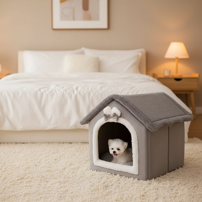 niche intérieur petit chien dans la chambre des parents