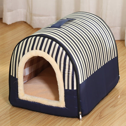 niche pour chien classique bleu a rayures