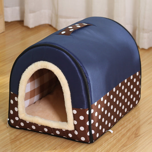 niche pour chien classique igloo marron bleu