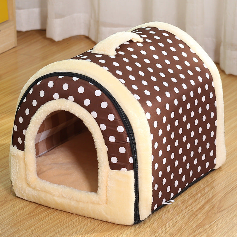 niche pour chien classique igloo marron point blanc