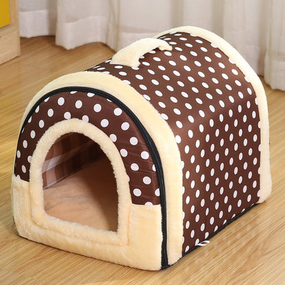 niche pour chien classique igloo marron point blanc