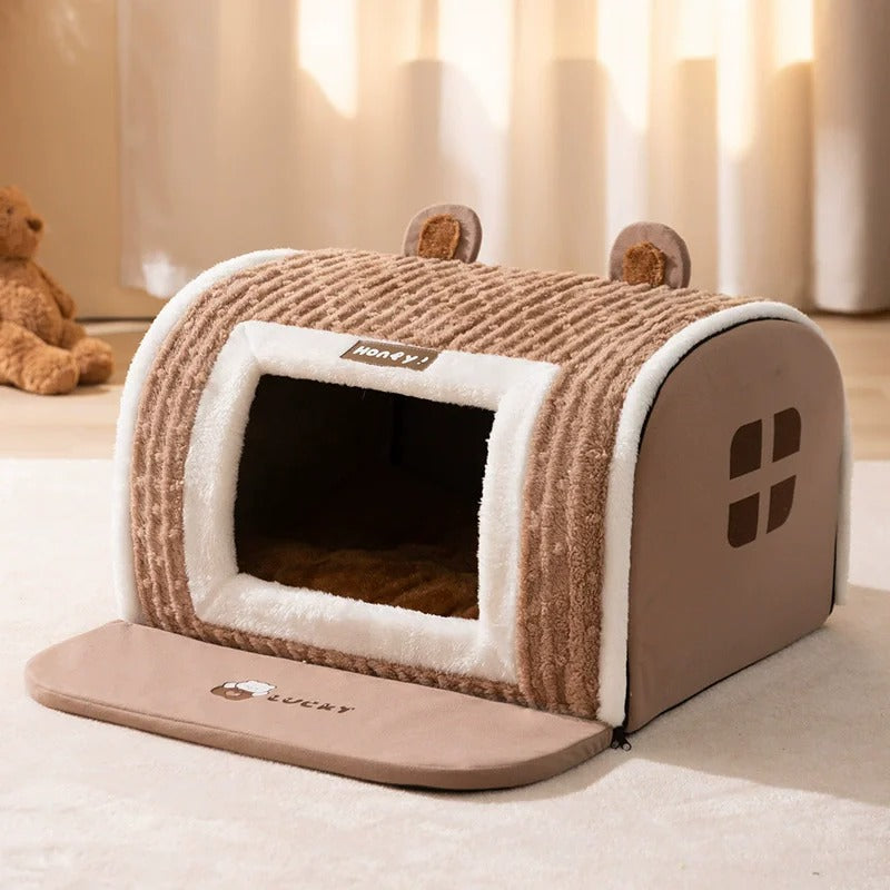 niche pour chien forme buche marron