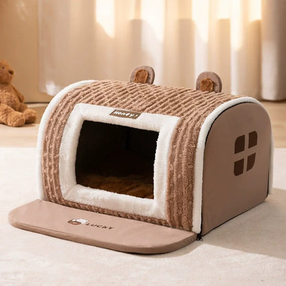 niche pour chien forme buche marron