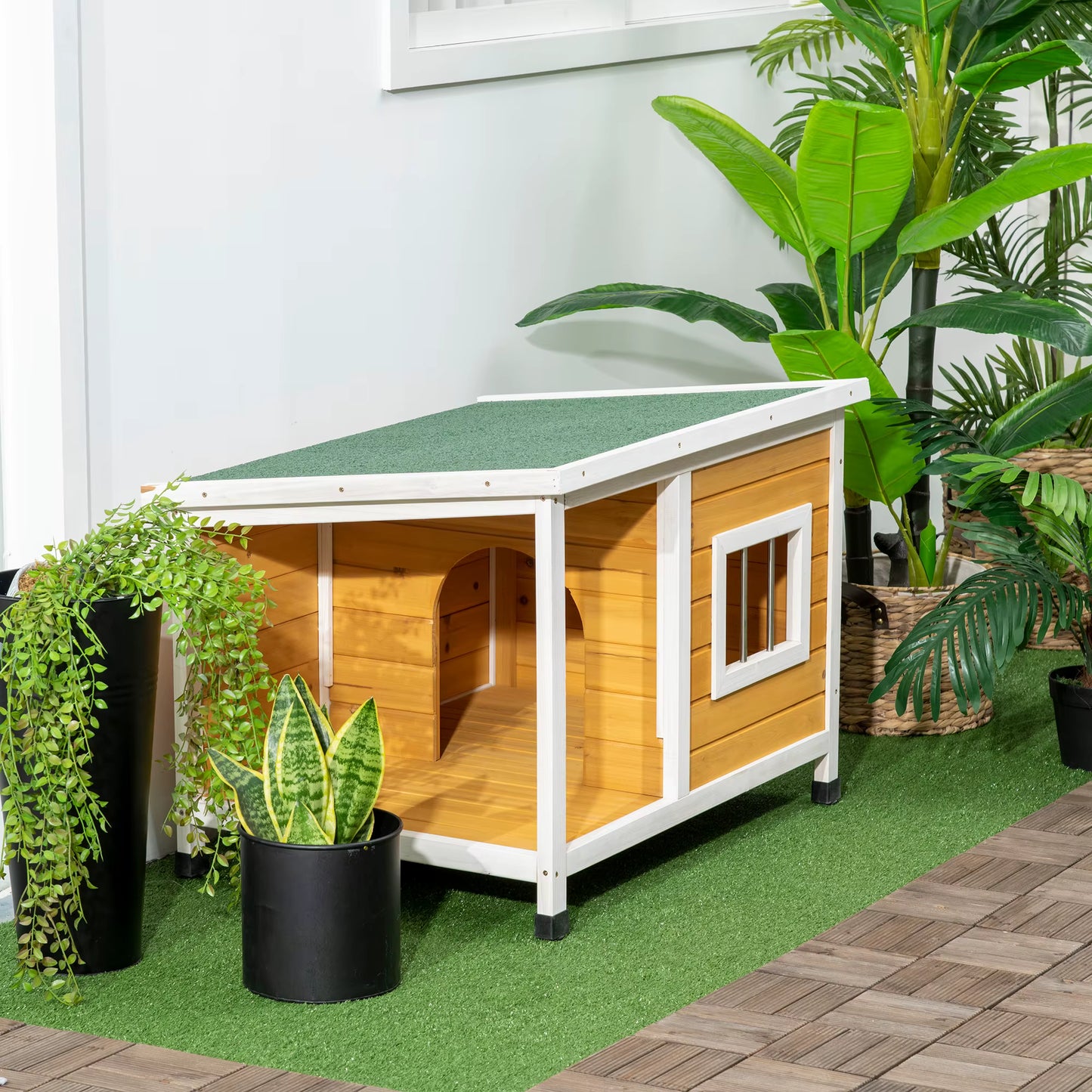 niche pour chien toit plat lavable avec fenêtre 