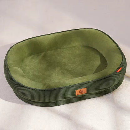 panier chien chaud en velours côtelé vert