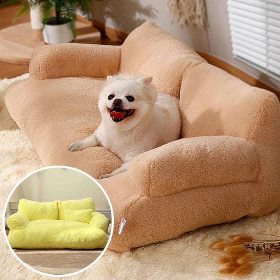 panier pour chien canape marron en cercle jaune