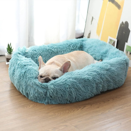 panier pour chien en peluche bleu