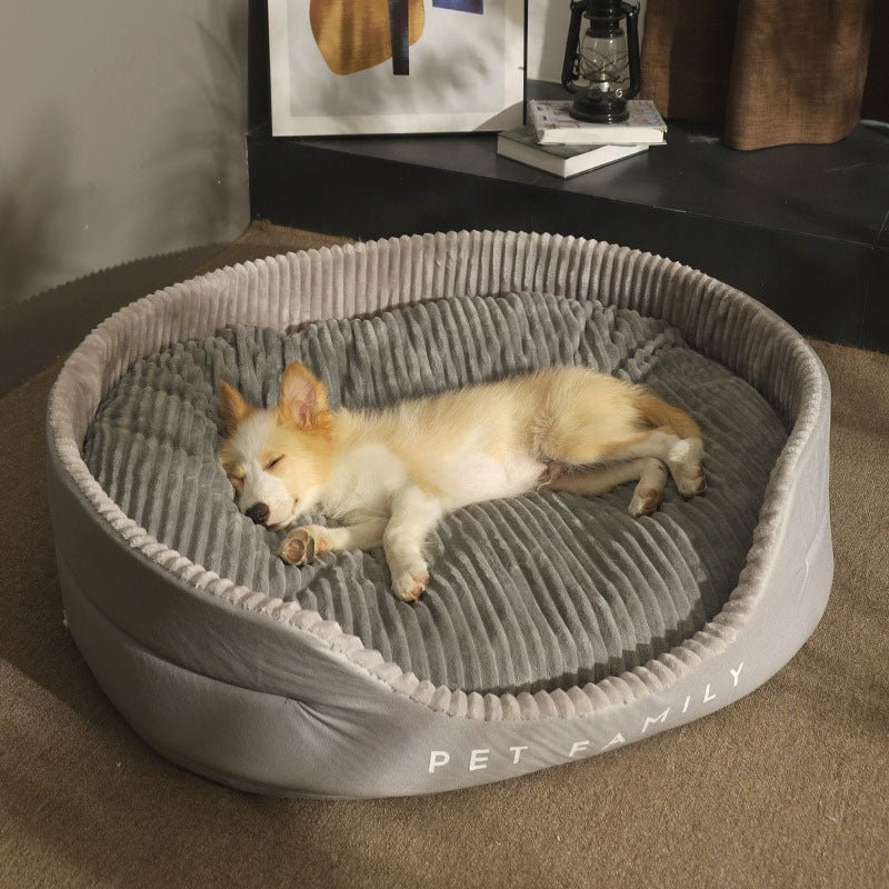 petit toutou dans canape pour chien en velours