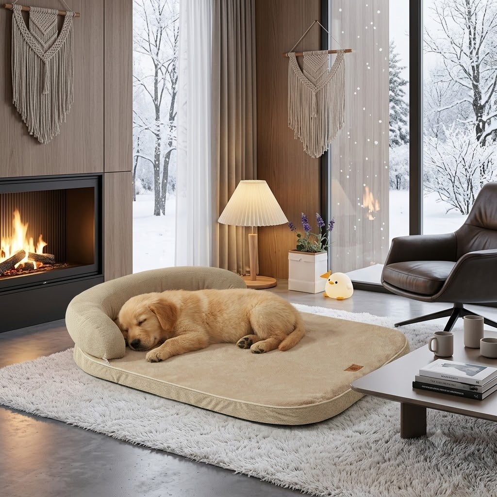 petit toutou dort dans coussin pour chien orthopédique doux