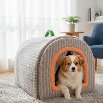 toutou assis dans maison chien intérieur 