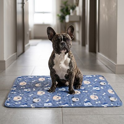 toutou assis sur tapis Tapis Chien rafraichissant dans le couloir 