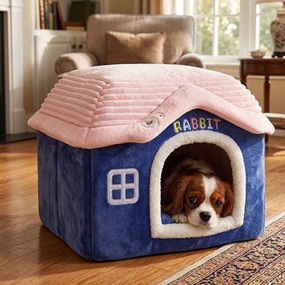 toutou dans cabane confortable d'intérieure pour Chien 