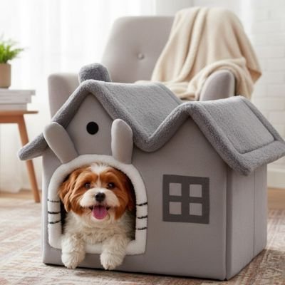 toutou dans niche intérieur  chien facile a nettoyé