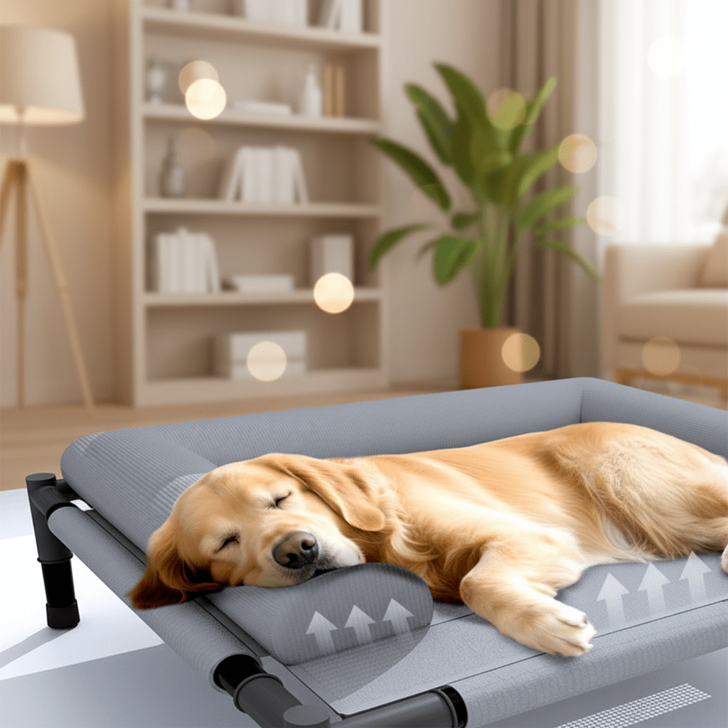 toutou adouci la tête sur coussin de lit surélevé pour grand chien 