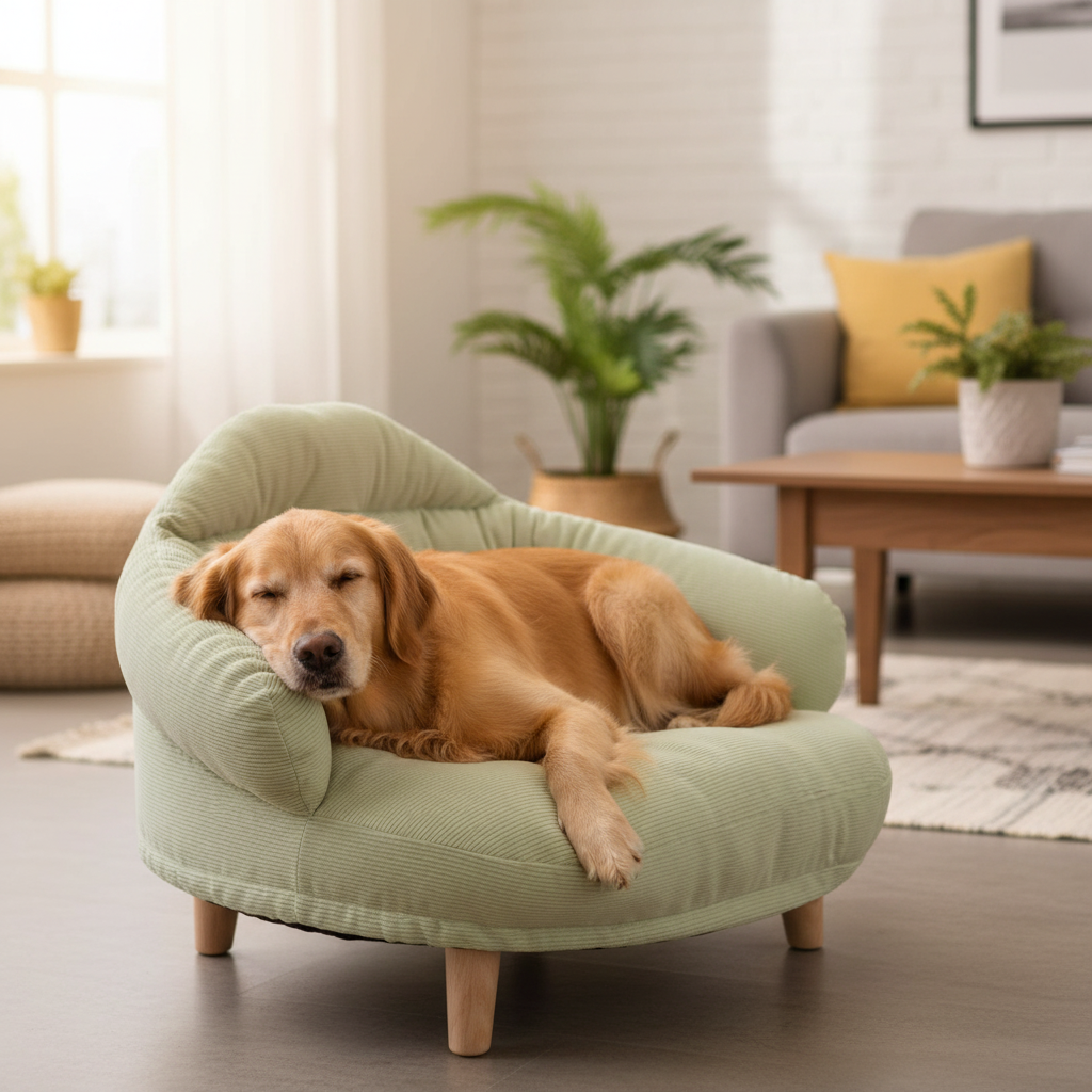 toutou adouci sur  banquette chien en velours 