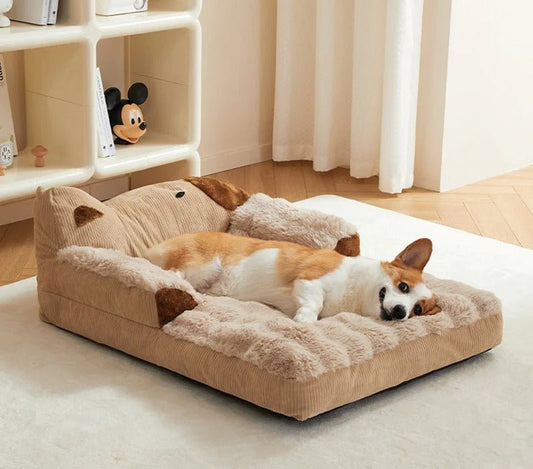 chien allonger dans canapé pour chien en peluche salon