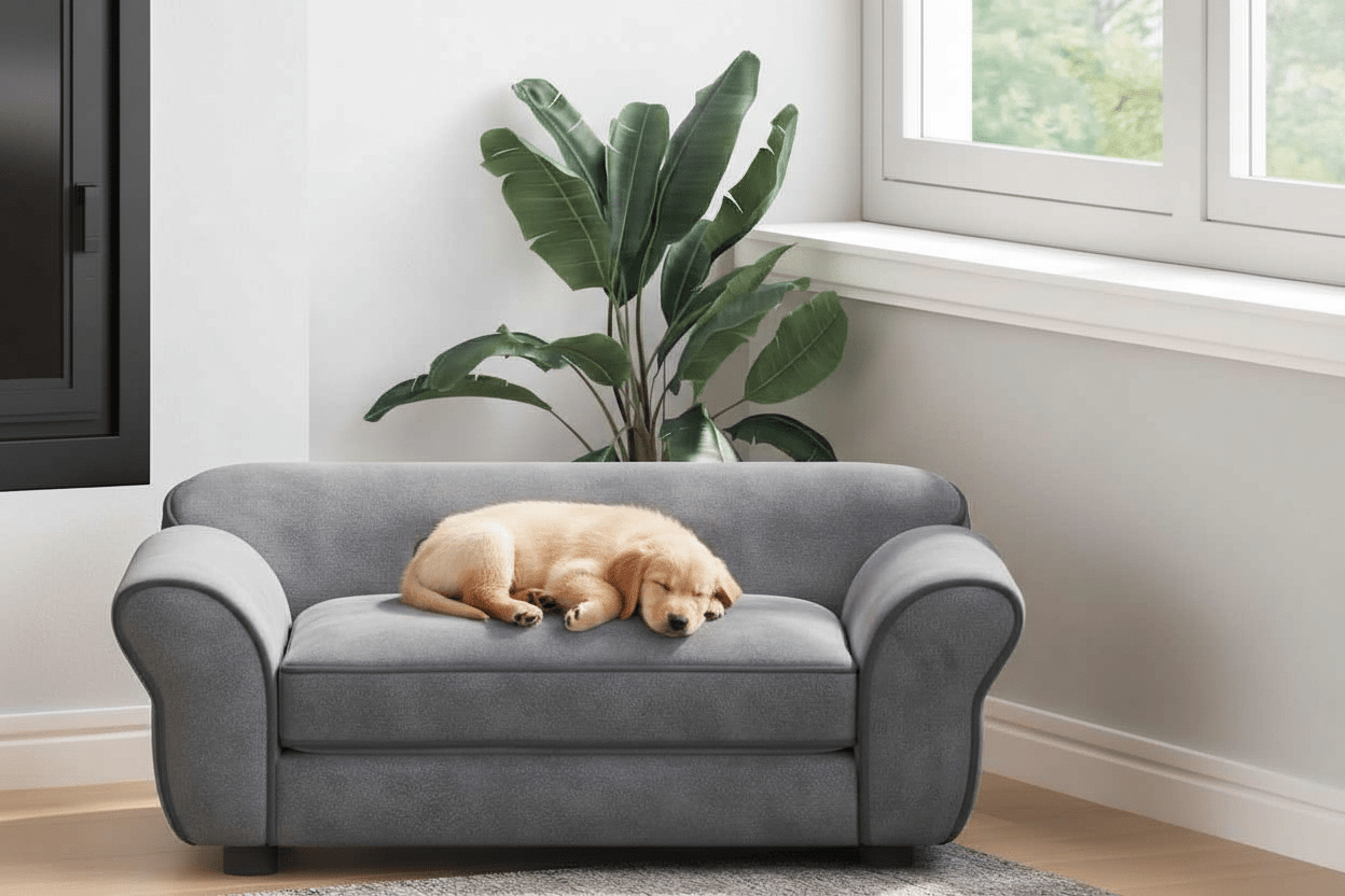 toutou allonger dans canapé chien confortable 