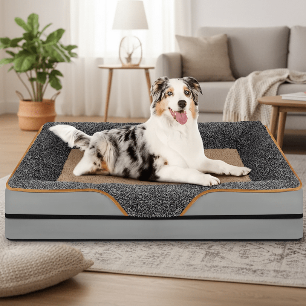 toutou allonger dans canapé orthopédique pour grand chien