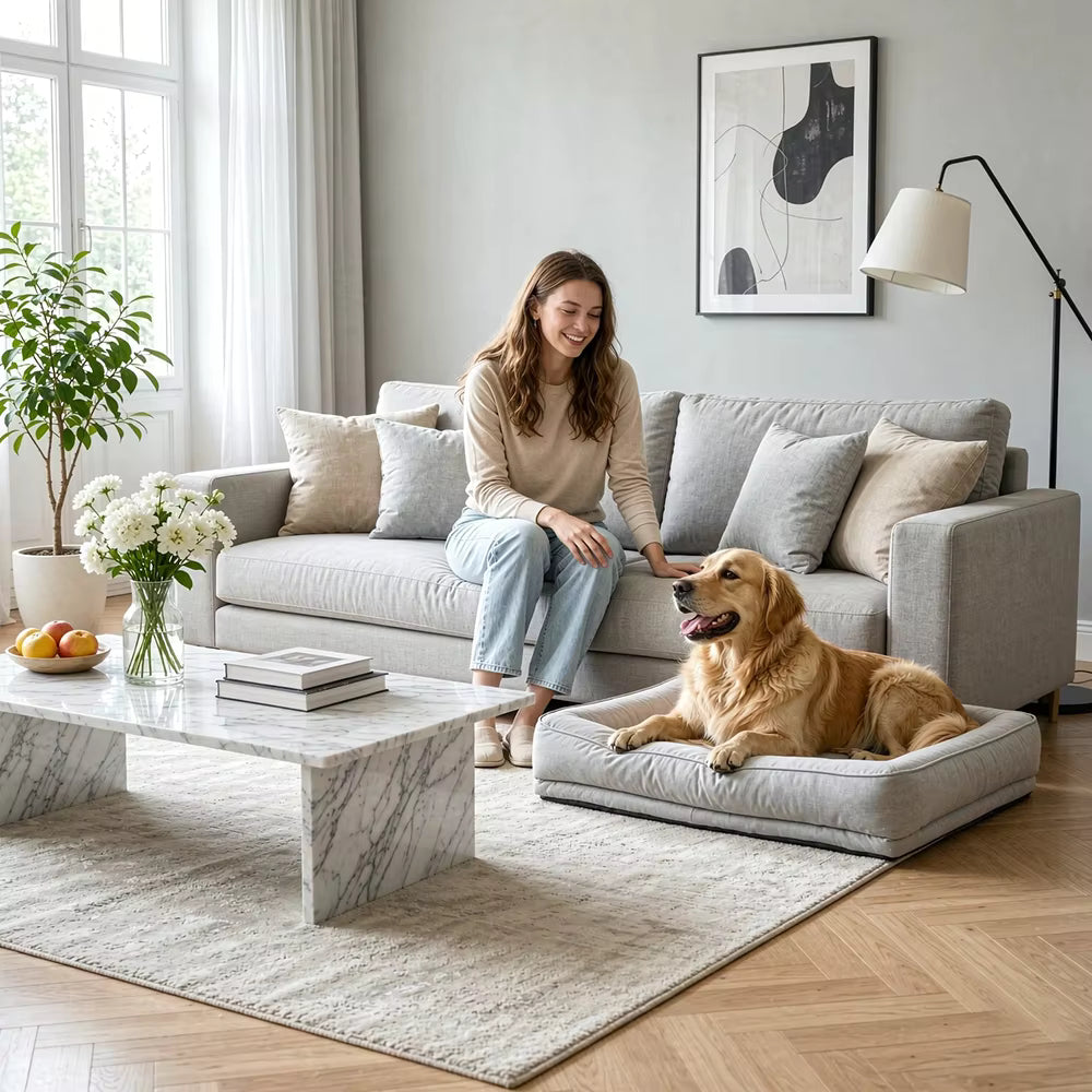 toutou allonger dans canape pour chien xxl dans salon