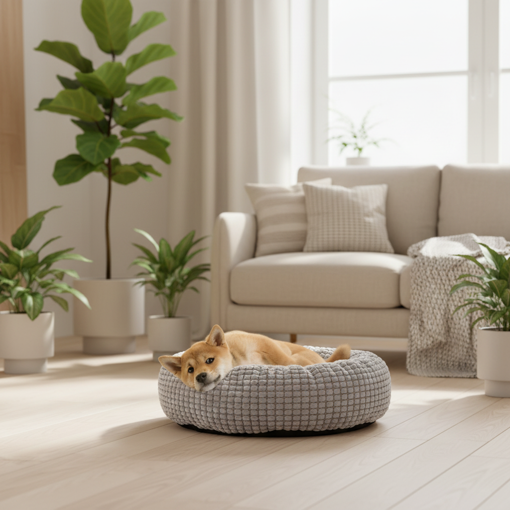 toutou allonger dans coussin chien grotte