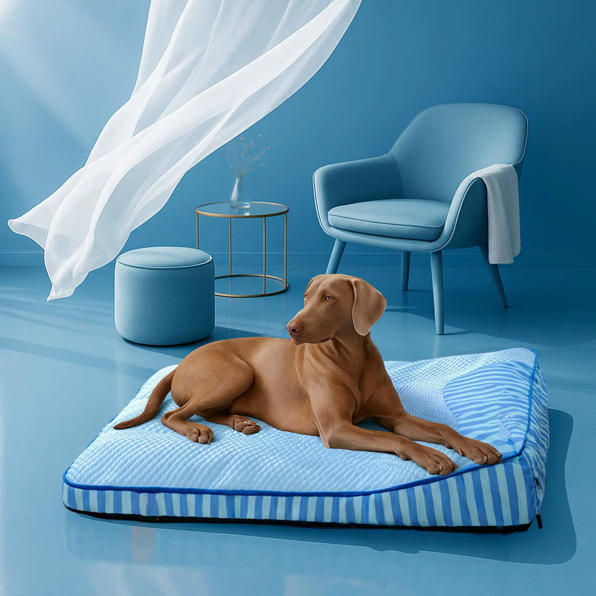 toutou allonger dans coussin rafraichissant pour chien antidérapant